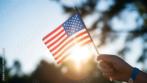 American flag waving in the sunlight