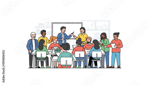 Diverse team meeting discussion office collaboration