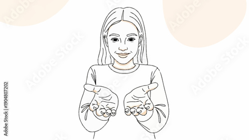 Young girl offering open hands in a welcoming gesture.