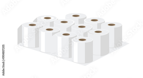 A neatly organized rectangular block of twelve white toilet paper rolls, highlighting essential hygiene and home