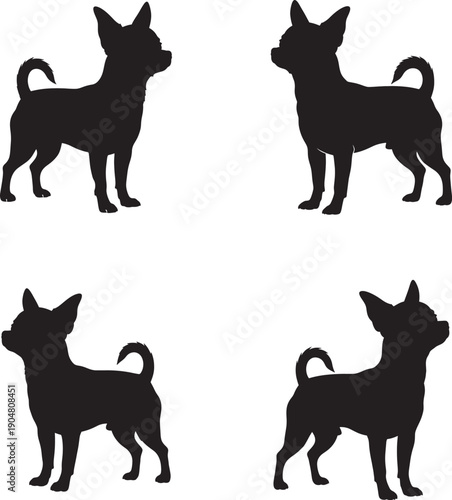 Four black chihuahua solid silhouettes 