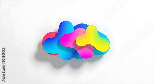 Vibrant abstract 3D render of colorful organic blob shapes layered on a white background.