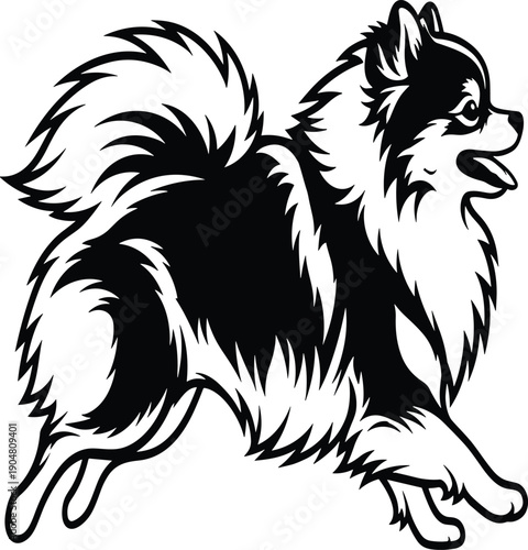 Vector Illustration of Cute Pomeranian Dog Silhouette for Pet Lovers Animal Care Grooming Canine Breed and Minimalist Graphic Design Projects