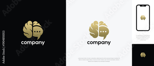 Golden Brain Chat Logo Design for AI Communication and Technology Companies.