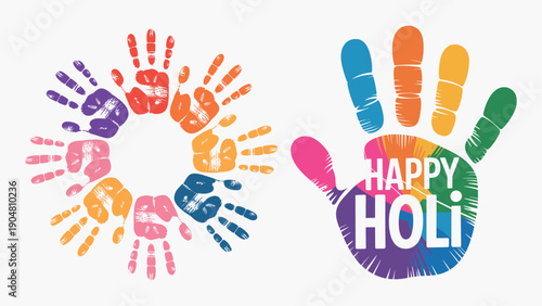 Happy Holi Hand Prints Vector Illustration - Colorful Festival Celebration
