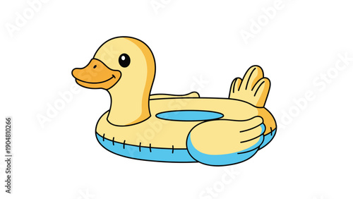 Yellow inflatable duck swimming ring for kids floats against a white background, perfect for summer pool toy concepts.