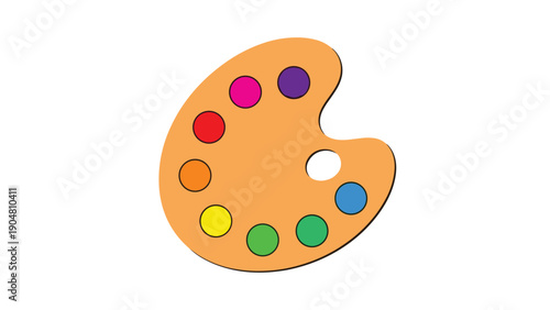 Wooden artist palette with colorful blobs of paint arranged in a circle, ready for a creative painting session.