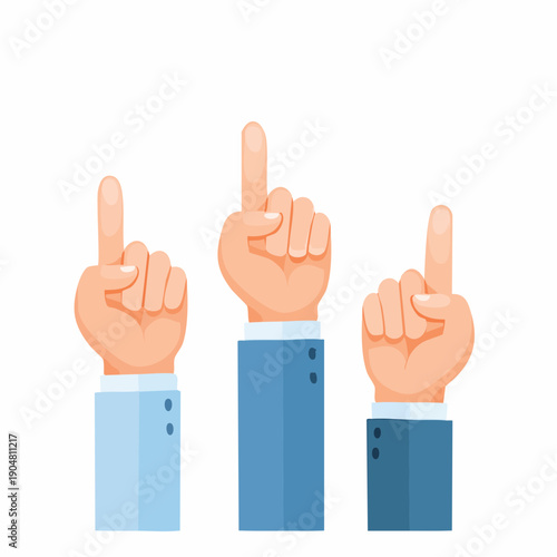 Three Hands Pointing Upwards Blue Sleeves vector
