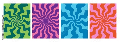 Vibrant geometric patterns with swirling shapes in various colors