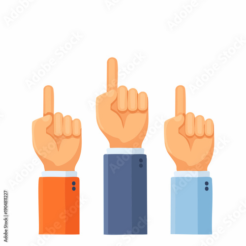 Three Hands Pointing Upwards Orange Blue Light Blue Sleeves