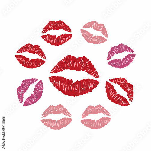 Arrangement Of Red And Pink Lipstick Kisses mark imprint