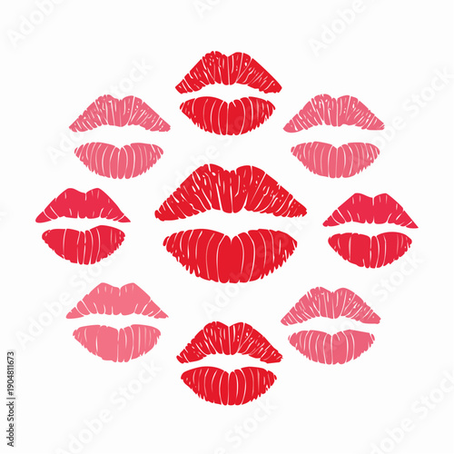 Circle Of Red And Pink Lipstick Kiss Marks imprint