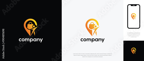 Modern Online Shopping Location Pin Logo for E-commerce Delivery  Mobile App.