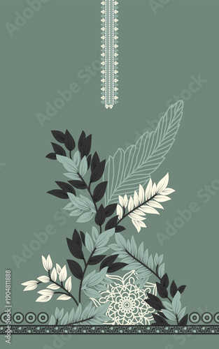 digital pakistani suit pattern with mughal texture and mughal flower pattern