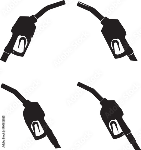 Four black gas pump nozzles in silhouette style