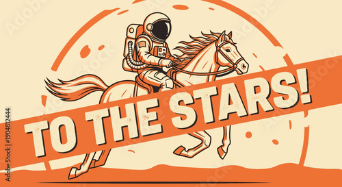Astronaut Riding Horse in Space, Illustration of Cosmic Adventure