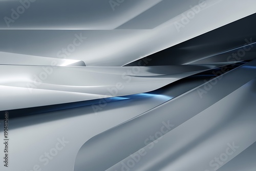 Modern abstract design with sleek metallic curves and blue accents