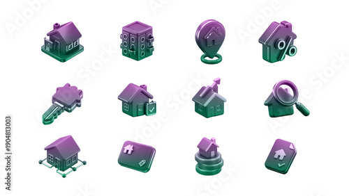 3D Real Estate Icons Set – Property, House, Apartment, Investment, Mortgage UI Symbols