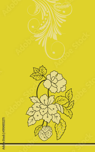 White flowers on the branches on Green background seamless pattern for all prints on hand drawing style.