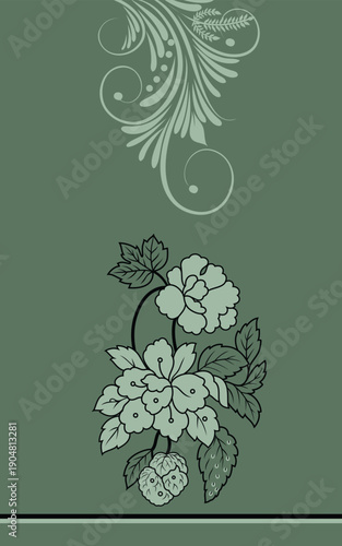 White flowers on the branches on Green background seamless pattern for all prints on hand drawing style.