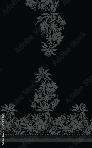 White flowers on the branches on Green background seamless pattern for all prints on hand drawing style.