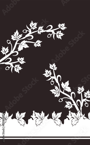 White flowers on the branches on Green background seamless pattern for all prints on hand drawing style.