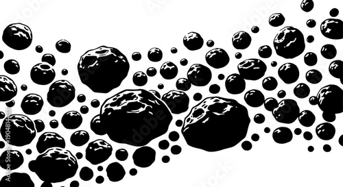 Asteroid field or space debris floating in cosmic wave