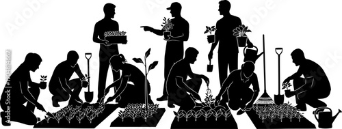 Community gardening and planting silhouette