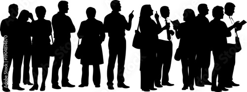 Diverse group of business people standing in a queue silhouette