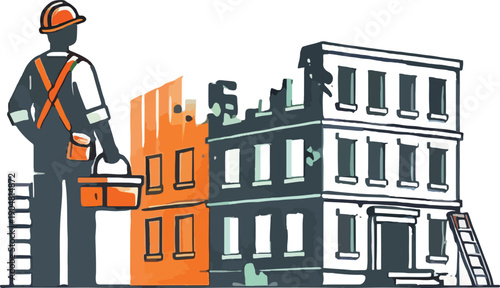 Construction worker overseeing building renovation