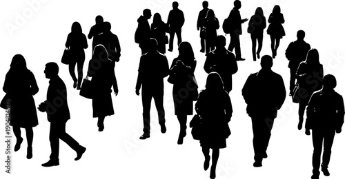 Diverse crowd of pedestrians walking in public space