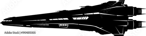 Futuristic sci-fi spaceship silhouette with detailed hull