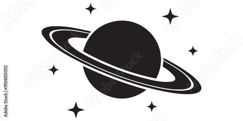 Saturn icon, Saturn with sparkle silhouette, cosmos and planet Saturn with its iconic rings and surrounding stars. This graphic captures the wonder of space and celestial bodies.