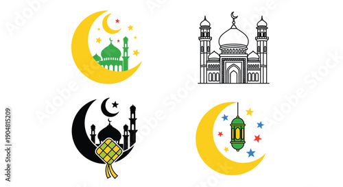 Eid al fitr - Selamat Hari Raya Idul Fitri Greeting Illustration In Flat Style Design, Flat illustration