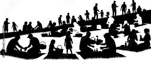 Large group of families enjoying picnic in park