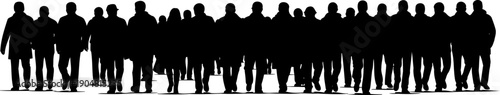 Large crowd of people walking forward silhouette