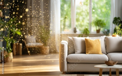 Wallpaper Mural Pollen Grains Drifting Through an Open-Plan Living Space with Cozy Furniture Torontodigital.ca