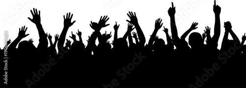 Many hands raised in a crowd at a concert or protest