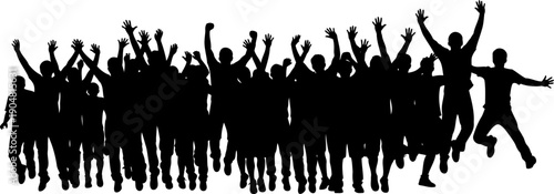Massive crowd cheering and jumping silhouette