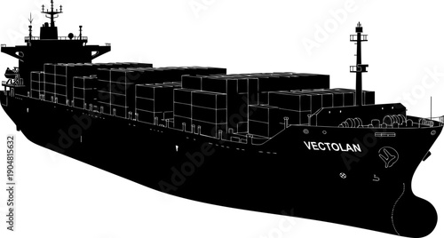 Massive cargo container ship silhouette on the ocean