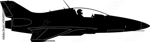 Military fighter jet aircraft silhouette with pilot in cockpit