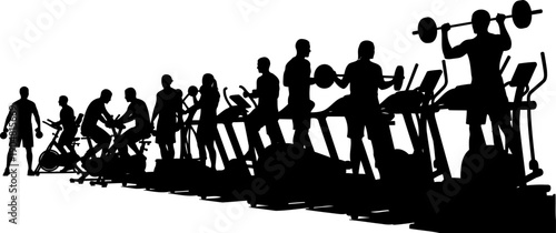 People exercising in modern gym with fitness equipment