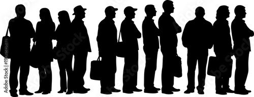 People waiting in a long queue silhouette