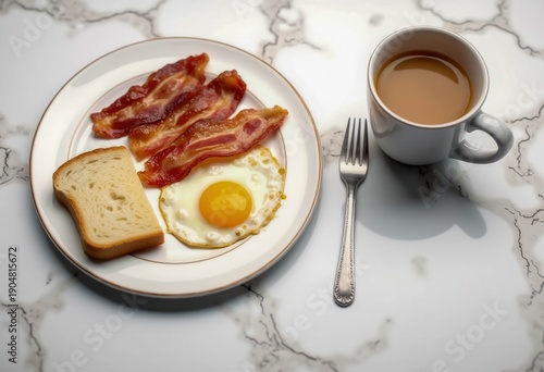 Wallpaper Mural Breakfast With Bacon, Egg, Toast, and Coffee Placed on Marble Table Torontodigital.ca