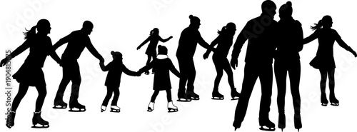 People of various ages enjoying ice skating on a rink