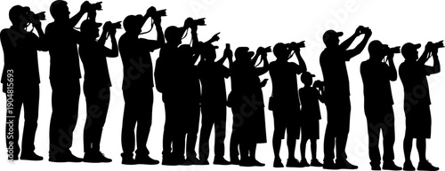 Press photographers and paparazzi taking pictures silhouette