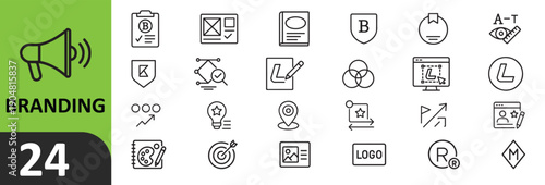Branding and marketing icons set for business and advertising strategy