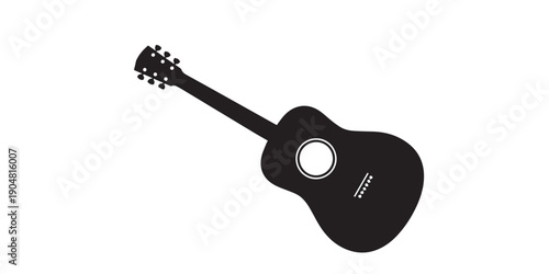 Black silhouette of acoustic guitar vector illustration isolated on white background, perfect for musical instrument icons, logos, and music designs, Guitar vector icon black silhouette white BG