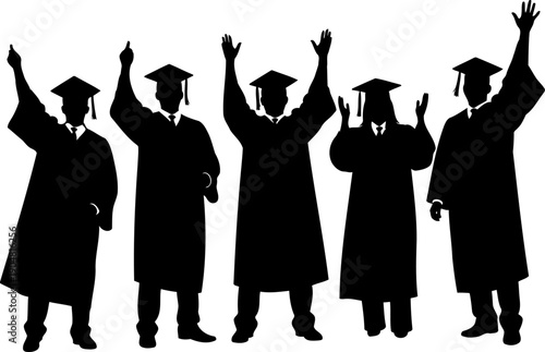 University graduates celebrating with arms raised silhouette