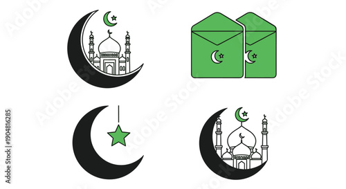 Eid al fitr - Selamat Hari Raya Idul Fitri Greeting Illustration In Flat Style Design, Flat illustration